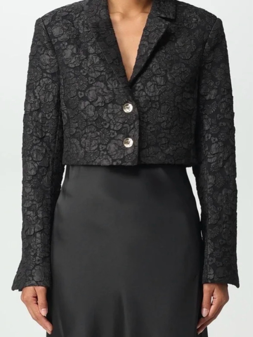 Black Floral Cropped Blazer Jacket - Women